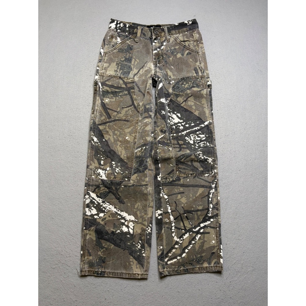 RSQ Carpenter Pants Kids Size 14 Camo Straight Leg Y2K Paint Splatter Utility